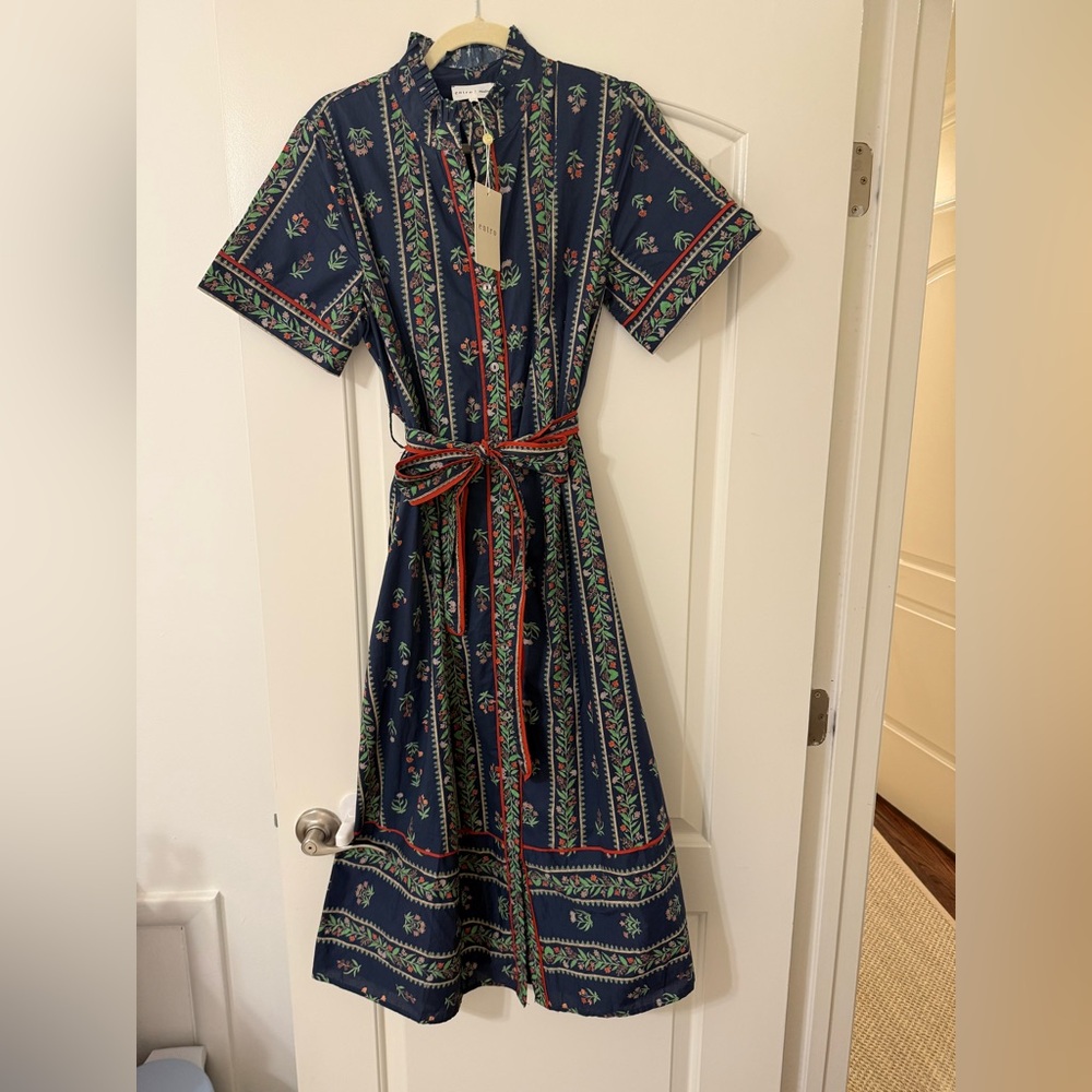 NWT- Entro navy multi floral print cotton maxi shirt dress size M - Picture 7 of 8